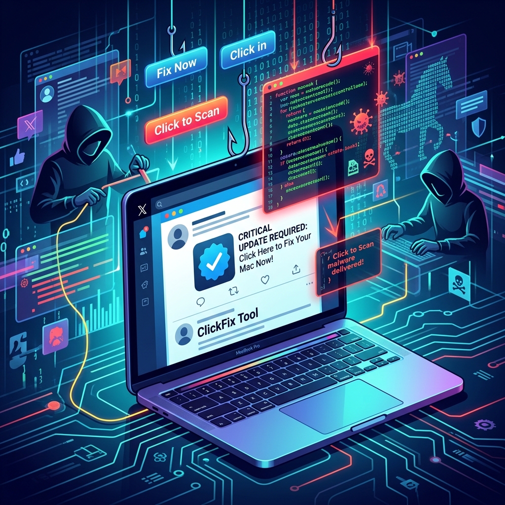 A screenshot demonstrating a verified X account displaying a deceptive advertisement containing the malicious macOS ClickFix malware lure
