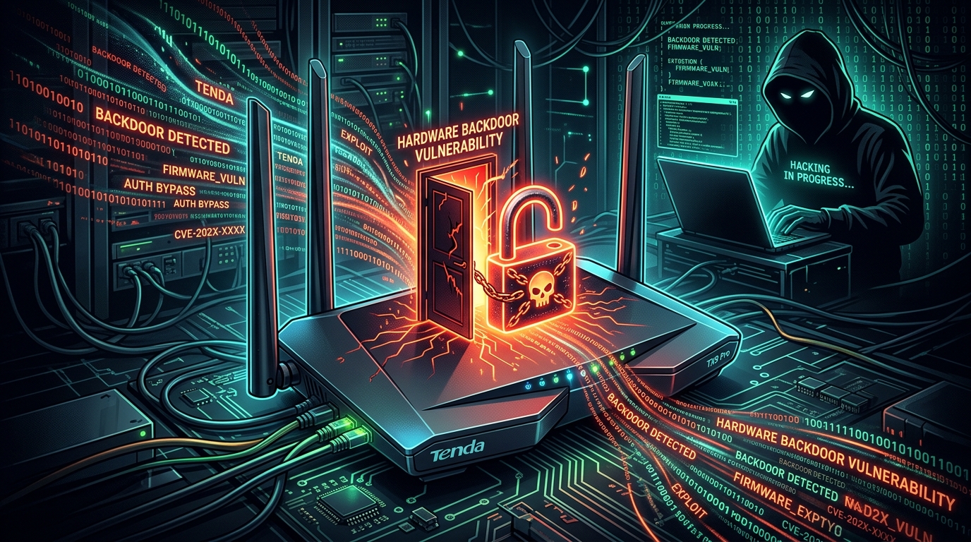Technical diagram illustrating the CVE-2026-11405 Tenda router backdoor login validation bypass mechanism
